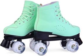 img 3 attached to 🛼 High-Quality PU Leather Double-Row Roller Skates for Women & Men - Perfect for Beginners & Professionals, Indoor & Outdoor Use, Shiny Four-Wheel Roller Skates for Girls Unisex