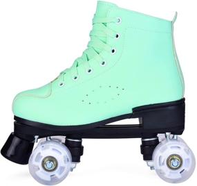 img 2 attached to 🛼 High-Quality PU Leather Double-Row Roller Skates for Women & Men - Perfect for Beginners & Professionals, Indoor & Outdoor Use, Shiny Four-Wheel Roller Skates for Girls Unisex