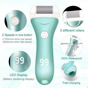 img 3 attached to 👣 Revive Your Feet with the Foot Scrubber Electric Foot File - Rechargeable Callus Remover for Silky Smooth Skin: IPX7 Waterproof Pedicure Tool with 3 Roller Heads and 2 Speeds, Perfect for Dead Skin and Cracked Heels