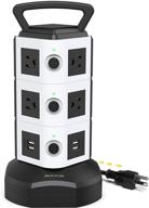 🔌 jackyled 10ft power strip tower surge protector with 10 ac outlets, 4 usb ports, and heavy-duty extension cord for home office computer nightstand laptop phone - white and black logo