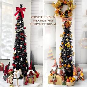 img 3 attached to 🎃 Black Tinsel Pop-Up Halloween Christmas Tree - 5ft Collapsible Pencil Design for Spooky Holiday Décor