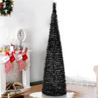 🎃 black tinsel pop-up halloween christmas tree - 5ft collapsible pencil design for spooky holiday décor логотип