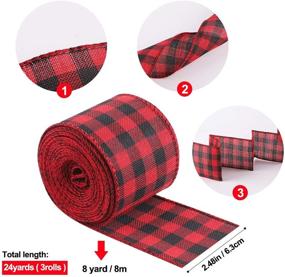 img 3 attached to KSPOWWIN Christmas Ribbons Set: Black Red Plaid, Black White Buffalo Plaid, and Burlap Craft Ribbon, 24 Yards x 2.4 Inches - Ideal for Christmas Tree Decorations, Floral Bows, and Crafts