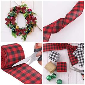 img 2 attached to KSPOWWIN Christmas Ribbons Set: Black Red Plaid, Black White Buffalo Plaid, and Burlap Craft Ribbon, 24 Yards x 2.4 Inches - Ideal for Christmas Tree Decorations, Floral Bows, and Crafts