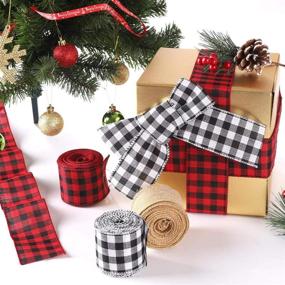 img 1 attached to KSPOWWIN Christmas Ribbons Set: Black Red Plaid, Black White Buffalo Plaid, and Burlap Craft Ribbon, 24 Yards x 2.4 Inches - Ideal for Christmas Tree Decorations, Floral Bows, and Crafts