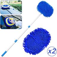 🚗 yueiehe 2 in 1 chenille microfiber car wash mop mitt with long handle - scratch-free cleaning tool for car cleaning kit, dust collector supplies - blue logo