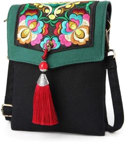 img 4 attached to 👜 Stylish Multi-Pocket Embroidered Canvas Crossbody Bag: A Perfect Cell Phone Purse Wallet!