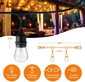 img 2 attached to 🌟 Addlon 48 FT Commercial Grade Outdoor String Lights - Weatherproof Strand with Vintage Edison Bulbs, 15 Hanging Sockets - UL Listed Heavy-Duty Decorative Cafe Patio Lights for Bistro Garden