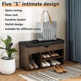 img 3 attached to APICIZON Shoe Storage Bench - Stylish Entryway Bench with Cushioned Flip-up Lid and Multiple Storage Compartments - Brown