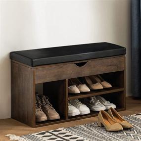 img 4 attached to APICIZON Shoe Storage Bench - Stylish Entryway Bench with Cushioned Flip-up Lid and Multiple Storage Compartments - Brown