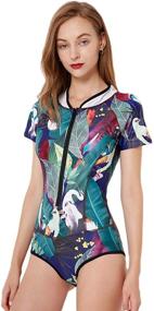 img 3 attached to 👙 Micosuza Women's Short Sleeve Zip One Piece Swimsuit: Stylish Print & Rash Guard Protection