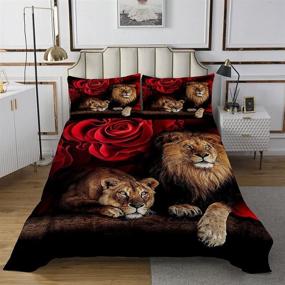 img 1 attached to 🦁 Erosebridal Lion Bedspread Quilt Set: Safari-Inspired Africa Wildlife Quilted Coverlet for Kids, Teens, and Adults - Red Rose Flower Pattern, Animal Theme Bedding in Soft Luxury Microfiber, Queen Size (Black Brown)