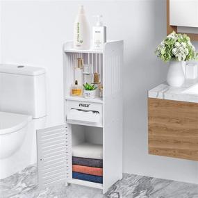 img 3 attached to 🚽 ITWAZ Multipurpose Bathroom Standing Cabinet: Single Door, 3-Layer Shelves, White, Free-Standing - Perfect for Living Room and Bathroom Storage, 9.8" Lx9.8 Wx31.5 H