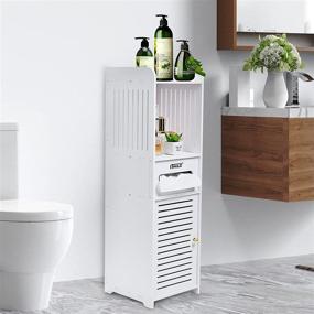 img 2 attached to 🚽 ITWAZ Multipurpose Bathroom Standing Cabinet: Single Door, 3-Layer Shelves, White, Free-Standing - Perfect for Living Room and Bathroom Storage, 9.8" Lx9.8 Wx31.5 H