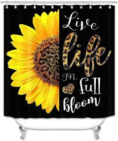 img 3 attached to Camille & Andrew 4-Piece Set: Leopard Sunflower Shower Curtain, Cheetah Wild Animal Skin Pattern, Yellow Country Flower Inspirational Quotes, Black Bathroom Decor, Non-Slip Bath Rugs - Live Life in Full Bloom