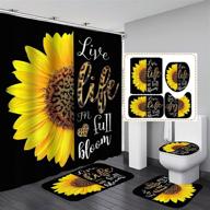 camille & andrew 4-piece set: leopard sunflower shower curtain, cheetah wild animal skin pattern, yellow country flower inspirational quotes, black bathroom decor, non-slip bath rugs - live life in full bloom logo