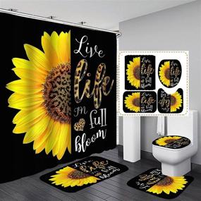 img 4 attached to Camille & Andrew 4-Piece Set: Leopard Sunflower Shower Curtain, Cheetah Wild Animal Skin Pattern, Yellow Country Flower Inspirational Quotes, Black Bathroom Decor, Non-Slip Bath Rugs - Live Life in Full Bloom