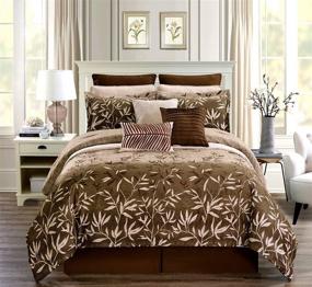 img 2 attached to 🌺 Optimized Search: GrandLinen Bamboo Print Luxury Primrose Full Size Comforter Set in Chocolate Brown/Cream Taupe Bedding - Bed in a Bag (12-Piece)