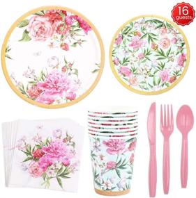 img 4 attached to 🌸 Vintage Floral Party Supplies Set - Tea Party Dinnerware Set for Baby Shower, Plates Bridal Shower, Wedding Shower, Flower Birthday Decorations, Garden Theme - Serves 16