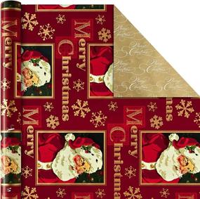 img 1 attached to 🎁 Hallmark Reversible Christmas Wrapping Paper Set: Traditional Red and Gold Design with Ribbon and Gift Tag Stickers - 3 Rolls of Paper and Ribbon Bundle