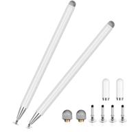 2 in 1 universal disc stylus pens for all capacitive touch screens - includes 6 replacement tips (white/white) logo