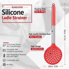 img 3 attached to 🥄 Set of 2 Large Slotted Spoon Ladle Strainers: High Heat Resistant, BPA Free, Non-Stick Cooking Skimmers for Draining & Frying - Black and Red