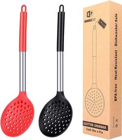 img 4 attached to 🥄 Set of 2 Large Slotted Spoon Ladle Strainers: High Heat Resistant, BPA Free, Non-Stick Cooking Skimmers for Draining & Frying - Black and Red