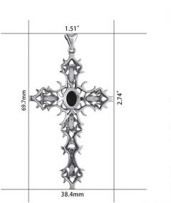 img 1 attached to 🔮 Большое готическое крест 925 стерлингов серебряное кулонное ожерелье с черным агатовым камнем - VENICEBEE - Цепь, бархатный мешочек, полировочная ткань, подарочная коробка для ювелирных изделий