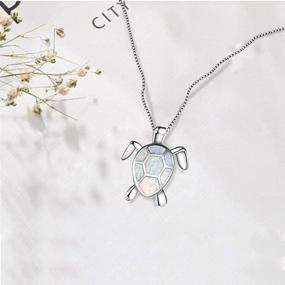 img 3 attached to MICHIKO Cute Turtle Pendant Necklace: Adorable White Fire Opal Silver Jewellery Gift