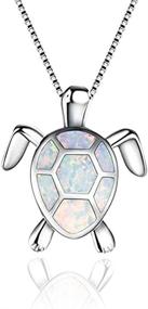 img 4 attached to MICHIKO Cute Turtle Pendant Necklace: Adorable White Fire Opal Silver Jewellery Gift