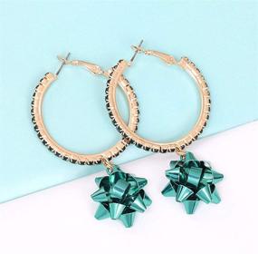 img 1 attached to 🎁 Hypoallergenic Christmas Bow Hoop Earrings with Multi-Color Rhinestones – Holiday X-Mas Gift for Women and Girls