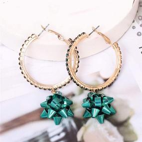 img 2 attached to 🎁 Hypoallergenic Christmas Bow Hoop Earrings with Multi-Color Rhinestones – Holiday X-Mas Gift for Women and Girls