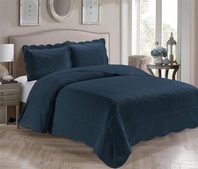 img 2 attached to 🛏️ 3 Piece King/California King Oversize Embossed Coverlet Bedspread Set Solid Navy Blue - Luxury Home Collection