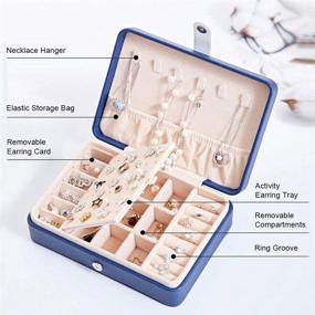 img 2 attached to 💍 AYADA Jewelry Travel Organizer Box - PU Leather Portable Small Traveling Luxury Jewelry Case Storage Containers Roll for Jewellery Ring Necklace Earring (Navy Blue)