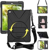 📱 ipad air 2 case (2014 release), 9.7" ipad 6 cover a1566 a1567, 360° rotatable stand handle hand strap shoulder strap, heavy-duty shockproof protective case for 2nd generation ipad air, black logo