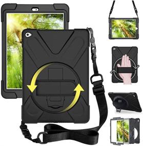 img 4 attached to 📱 iPad Air 2 Case (2014 Release), 9.7" iPad 6 Cover A1566 A1567, 360° Rotatable Stand Handle Hand Strap Shoulder Strap, Heavy-Duty Shockproof Protective Case for 2nd Generation iPad Air, Black