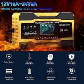 img 3 attached to 🚗 JULAU Car Battery Charger - Smart Automatic Charger, 12V/10A 24V/5A Portable Maintainer Pulse Repair Charger Pack for Car, Truck, Motorcycle, Lawn Mower, Boat, SUV (Yellow)