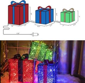 img 1 attached to Vanthylit Christmas Decorations: 3PK Lighted Gift Boxes with Glittering Presents - Indoor/Outdoor 48LED Lights - Red, Blue, and Green