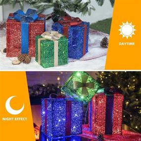 img 2 attached to Vanthylit Christmas Decorations: 3PK Lighted Gift Boxes with Glittering Presents - Indoor/Outdoor 48LED Lights - Red, Blue, and Green