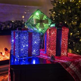 img 3 attached to Vanthylit Christmas Decorations: 3PK Lighted Gift Boxes with Glittering Presents - Indoor/Outdoor 48LED Lights - Red, Blue, and Green