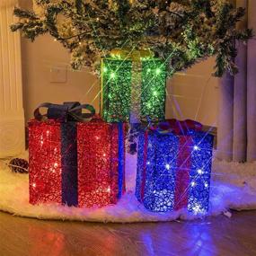 img 4 attached to Vanthylit Christmas Decorations: 3PK Lighted Gift Boxes with Glittering Presents - Indoor/Outdoor 48LED Lights - Red, Blue, and Green