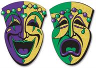 крупные вырезки из блесток лица с комической трагедией - набор из 2-х штук, черный, золотой, зеленый, фиолетовый - beistle. логотип