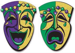 img 1 attached to Крупные вырезки из блесток лица с комической трагедией - набор из 2-х штук, черный, золотой, зеленый, фиолетовый - Beistle.