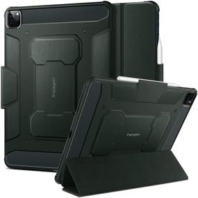 img 4 attached to Spigen Rugged Armor Pro iPad Pro 12.9 📱 Case 2020 &amp; 2018 with Pencil Holder - Military Green