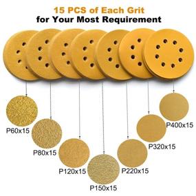 img 2 attached to 🪚 105-Pack 5-Inch Gold Sanding Discs with 8-Hole Hook and Loop, Assorted Grits (60/80/120/150/220/320/400), for Random Orbital Sanders