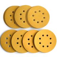 🪚 105-pack 5-inch gold sanding discs with 8-hole hook and loop, assorted grits (60/80/120/150/220/320/400), for random orbital sanders logo