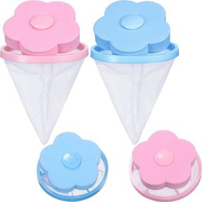 img 4 attached to 👕 Hestya Reusable Washing Machine Floating Lint Mesh Bag Hair Filter Net Pouch - Set of 4 (Blue and Pink)