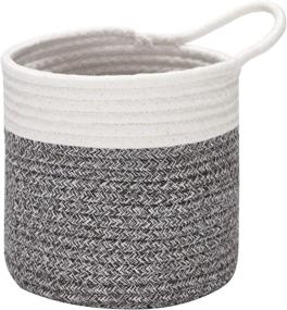 img 4 attached to Hanging Cotton Rope Baskets, 6.5 Inches Small Woven Storage Basket, Bike Hang Bag, Fabric Planter, Pot, Wall, Door Organizer for Keys, Wallets, Sunglasses - Mottled Grey & White