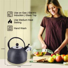 img 2 attached to 🍵 2.3Quart Stainless Steel Tea Kettle for Stove Top - BLBO Whistling Teapot with Cool Wooden Grip Handle, Ergonomic Design and Loud Whistle - Food Grade, Black