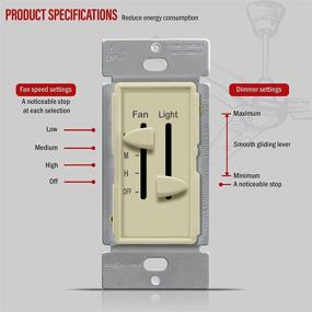 img 2 attached to ENERLITES 3-Speed Ceiling Fan Control and LED Dimmer Light Switch, Light and Fan Combination Switch, Single Pole, 2.5A, 300W Incandescent, No Neutral Wire Required, Ivory Finish